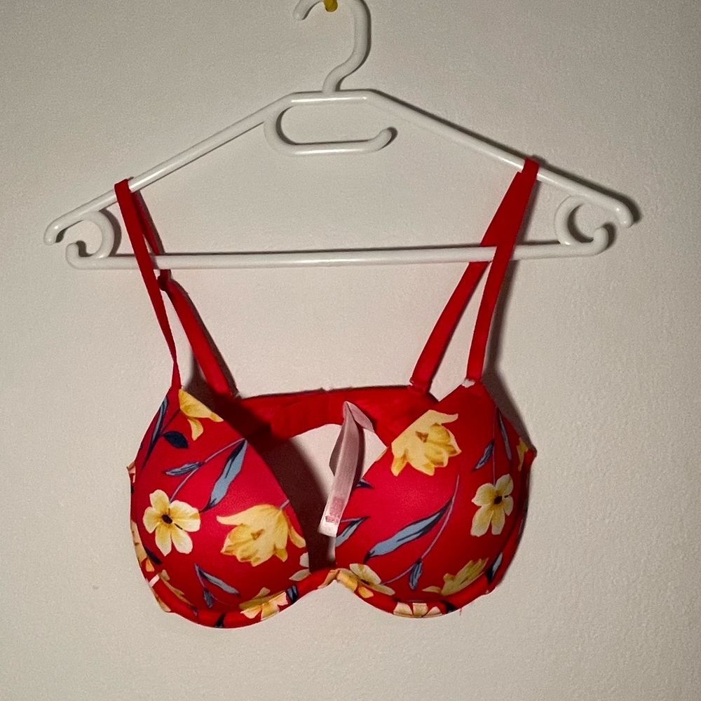PINK floral super push-up bra
